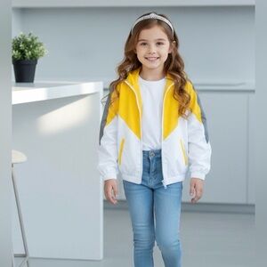 NWT Girls Toddler Yellow Lightweight Full Zip Windbreaker Jacket Hood Size 4T